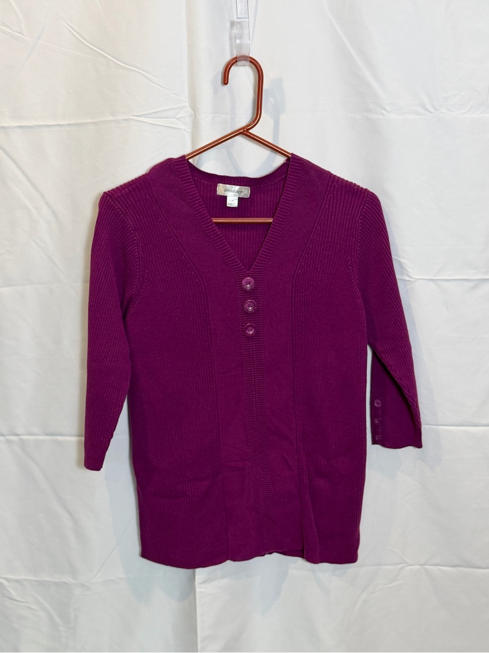 Dress Barn V-Neck Three-Button Sweater in Magenta